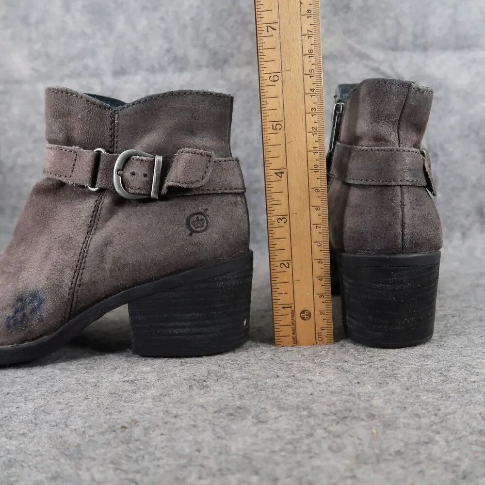 Born Shoes Womens 5.5 Booties Leather Casual Fashion Adia Moto Gray Block Heel
